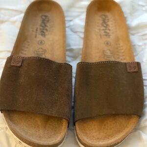 Brown Suede Slide Sandals
